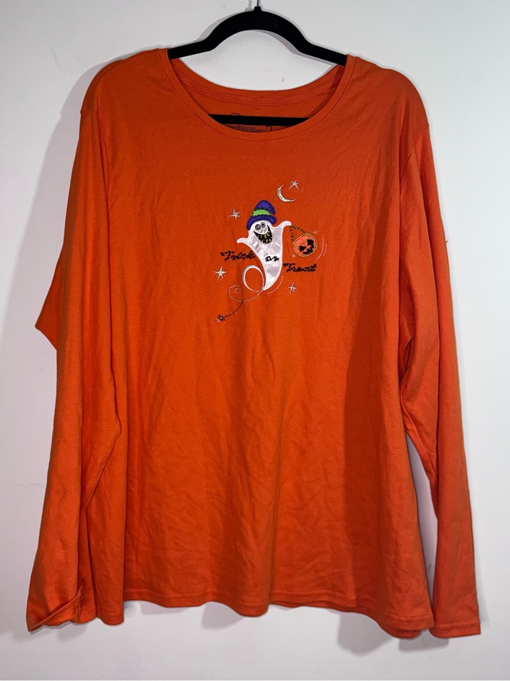 Vintage Y2K Basic Editions Halloween Ghost Shirt 3X Orange Embroidered 00s
